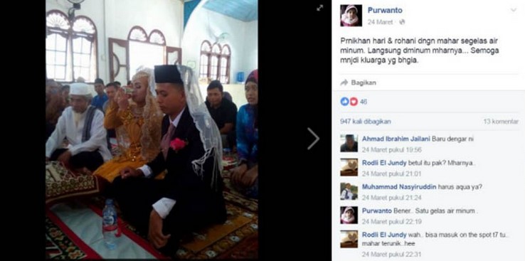 Dengan Mahar Segelas Air Putih, Pengantin Asal Aceh Ini Menikah